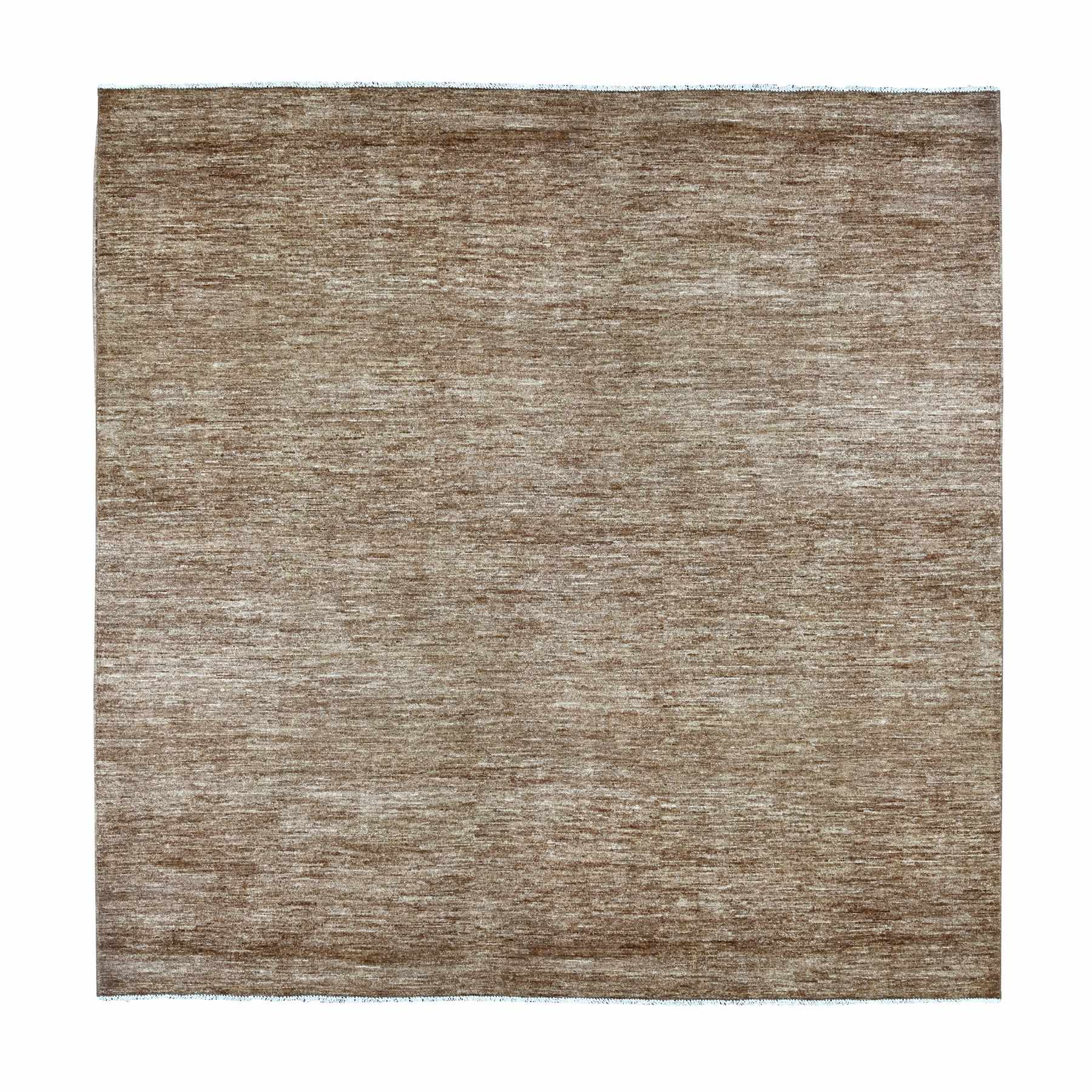 8'5"x8'5" Mocha Brown, Hand Knotted, Plain Solid Pattern, Hand Spun Ghazni Wool, Lush and Plush, Square, Oriental Rug 
